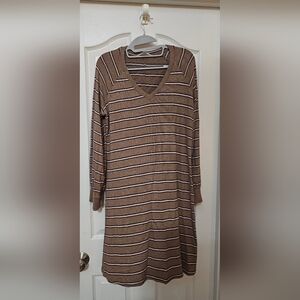 Striped Brown V-Neck Dress